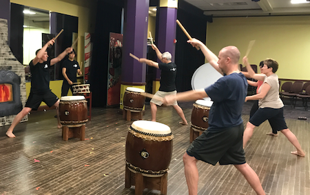 students in a Pittsburgh Taiko beginner session in 2017