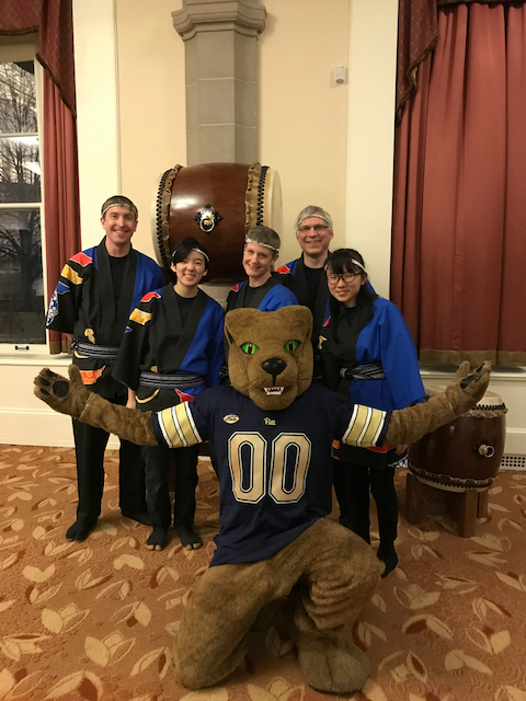 Posed photo with Roc the Pitt Panther mascot